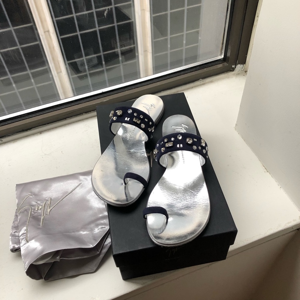 Giuseppe Zanotti navy suede crystal sandals